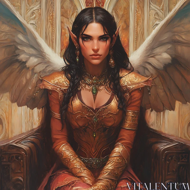 Fantasy Elf Angel with Golden Armor AI Image