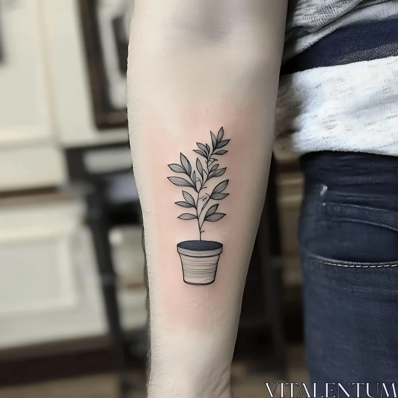 AI ART Forearm Tattoo of Small Potted Plant