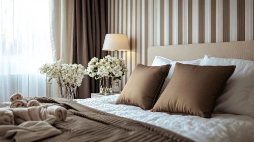 Calm Bedroom with Decorative Flowers