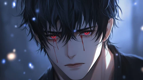 Emotional Anime Character with Bleeding Eyes