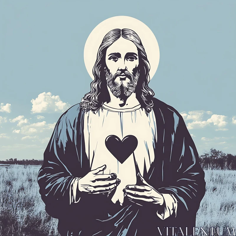 Religious Icon with Heart Symbol AI Image