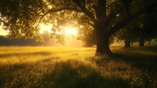 Sunlit Meadow with Tree