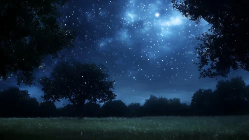 Night Sky Over Tranquil Field