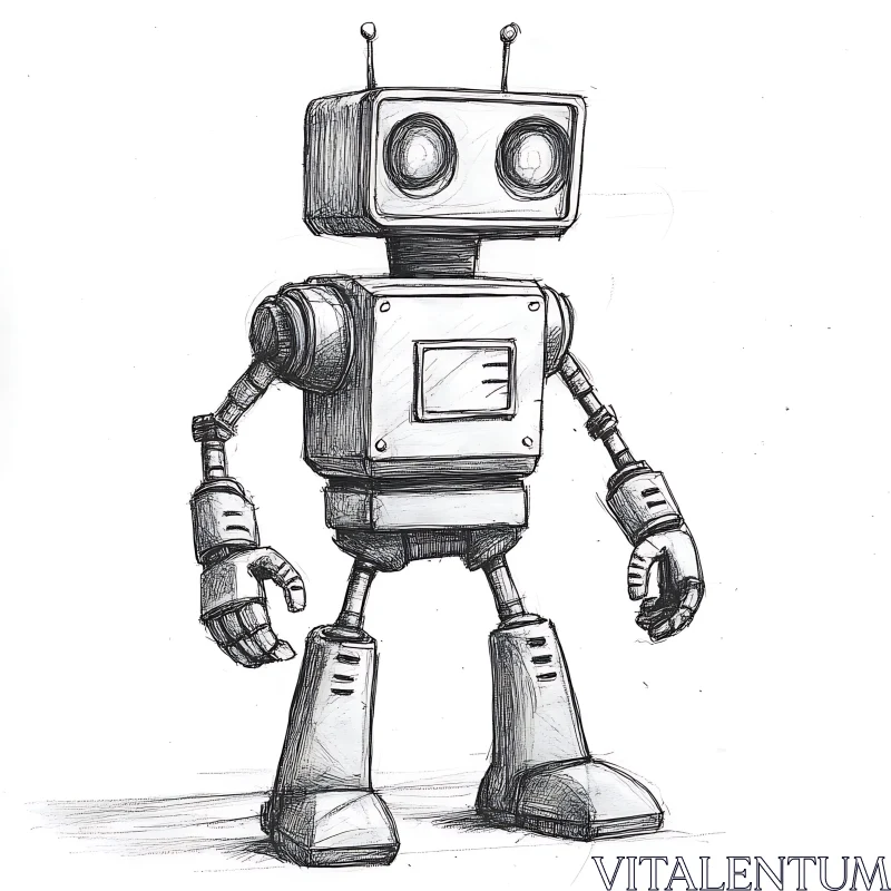 Monochrome Robot Drawing AI Image