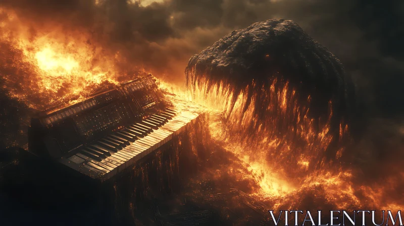 AI ART Burning Piano: An Apocalyptic Symphony