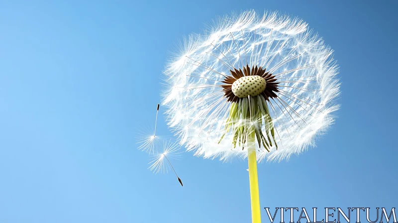 Dandelion Seeds Floating Away Beneath Clear Blue Sky AI Image