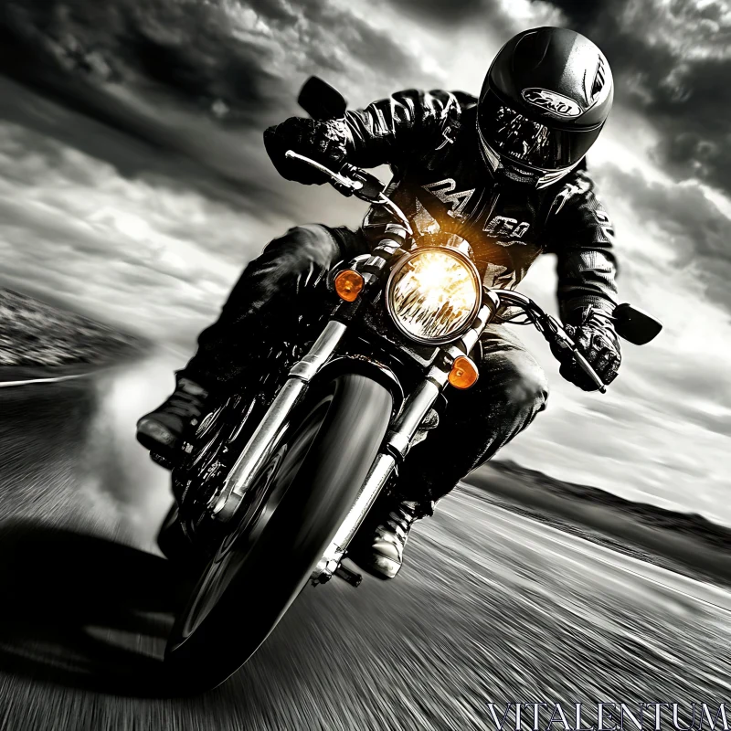 Monochrome Motorcycle Speeding Image AI Image