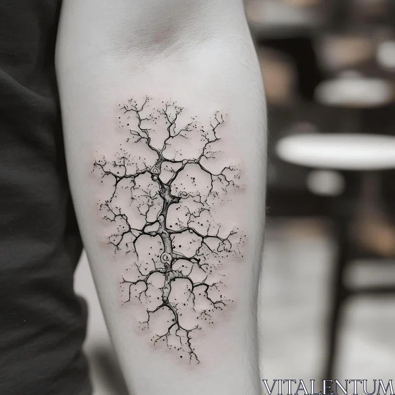 AI ART Blackwork Leafless Tree Tattoo