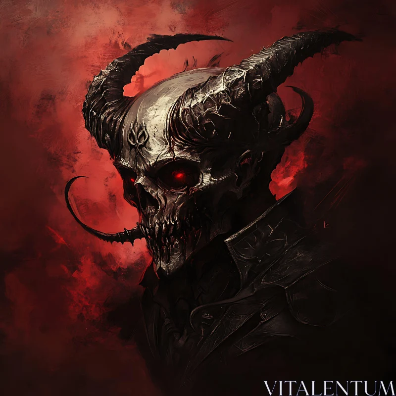 AI ART Infernal Skull with Horns and Red Eyes