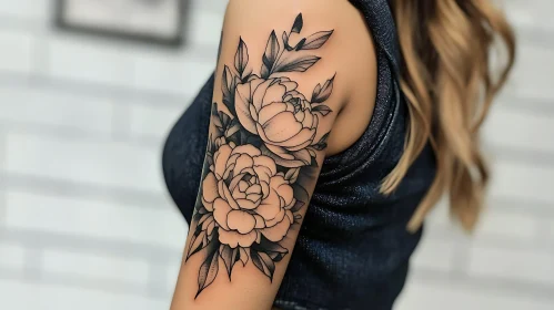 Intricate Black Floral Arm Tattoo Design