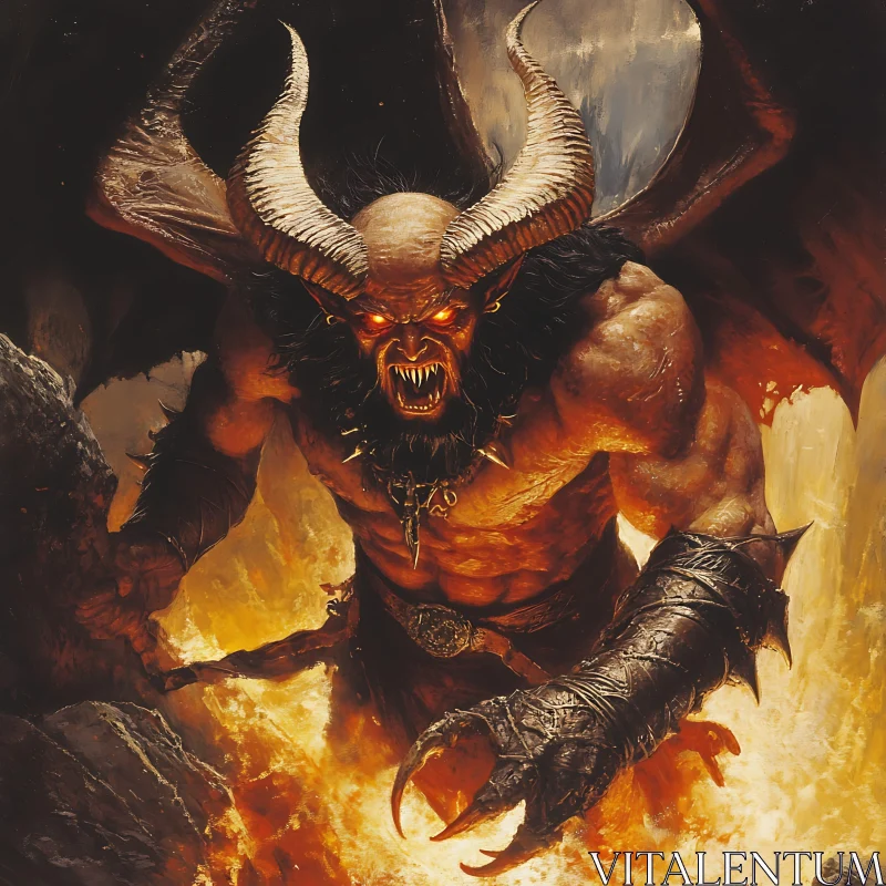 AI ART Infernal Creature with Horns and Claws