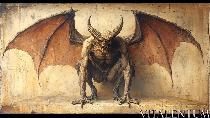 AI ART Winged Demon with Horns and Red Eyes