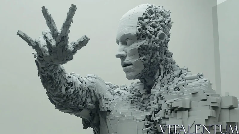 Block-Fragmented Human Figure Sculpture AI Image