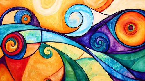 Colorful Abstract Composition with Swirls
