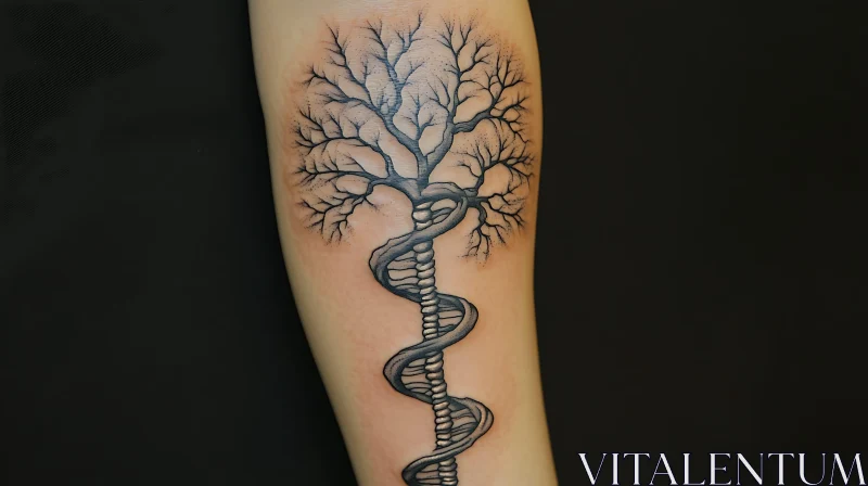 AI ART Forearm Tattoo with Tree and DNA Design