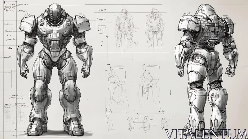 Technical Blueprint of Armored Robot AI Image