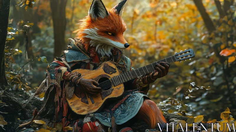 Whimsical Fox Musician in Autumnal Woods AI Image