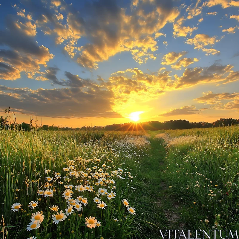 Daisy Field at Sunset AI Image