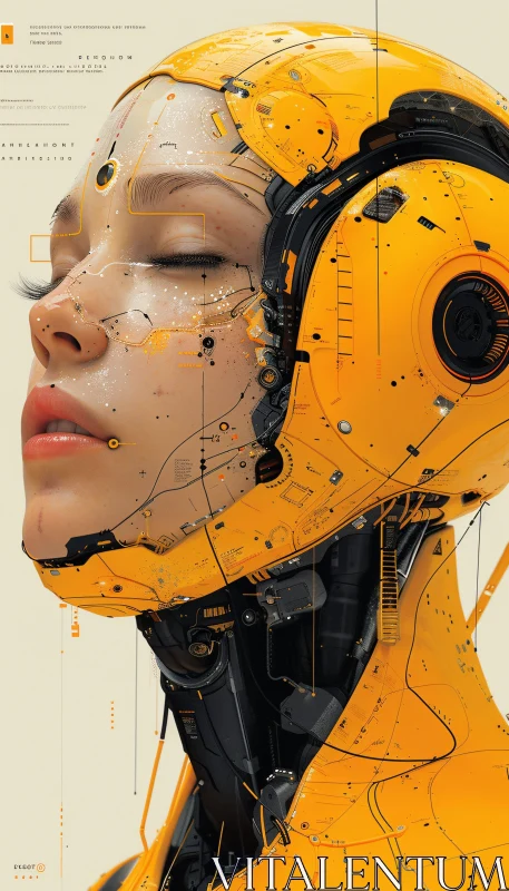 Close-up Cyborg Portrait in Yellow AI Image