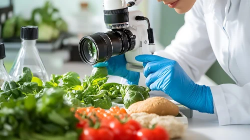 Researcher Using Microscope to Study Vegetables