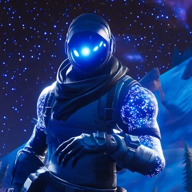 Celestial Blue Character with Glowing Eyes