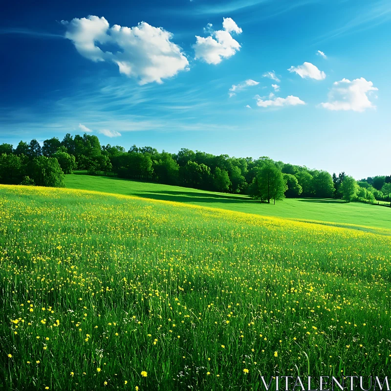 AI ART Summer Meadow with Yellow Flowers