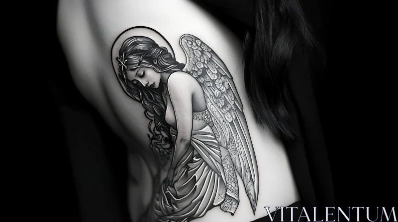 AI ART Monochrome Angel Tattoo with Wings