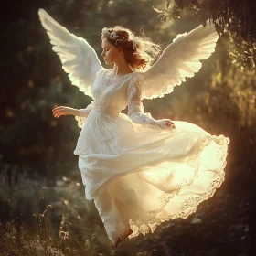 Ethereal Angel in Sunlit Woods