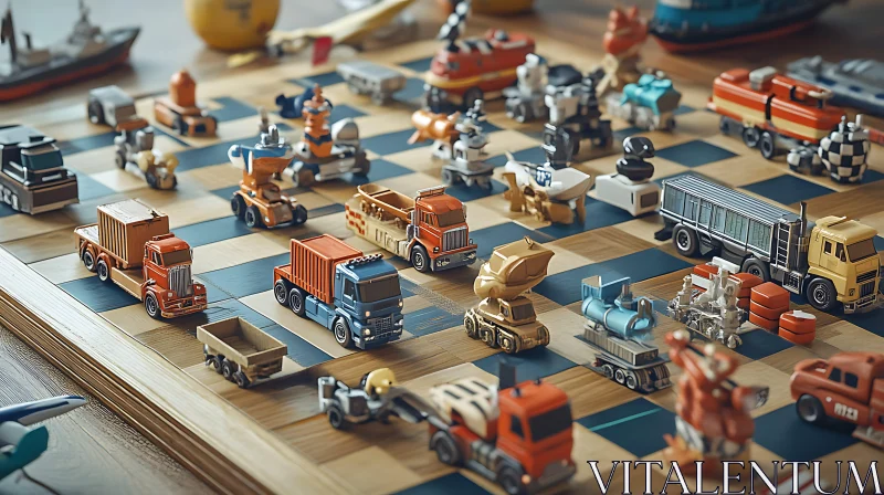 Miniature Trucks Game on Chess Board AI Image