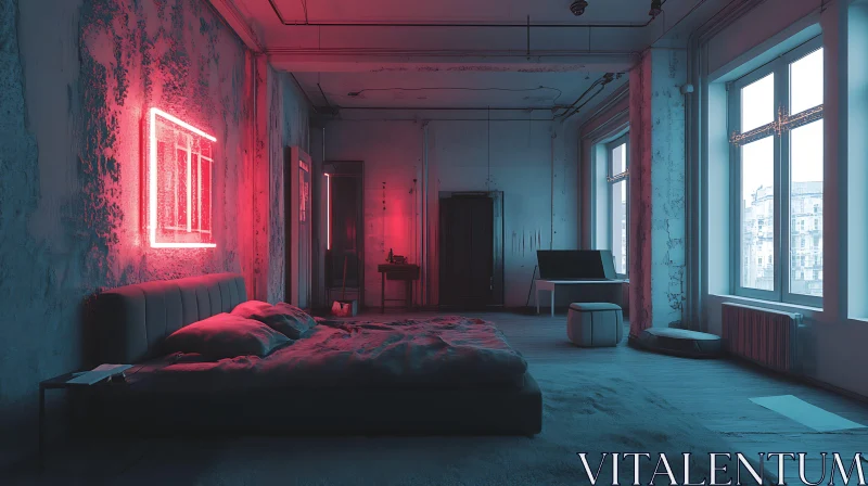 AI ART Urban Bedroom with Neon Lighting