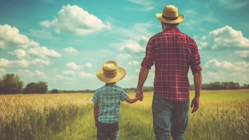 Rural Bond: Father and Son in Field