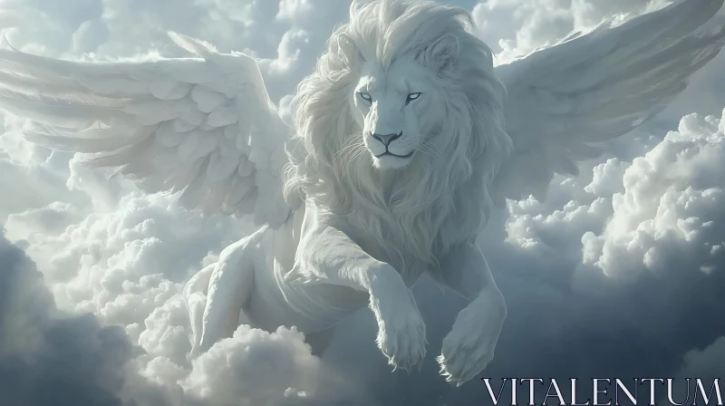 Celestial Lion with Wings in the Heavens AI Image