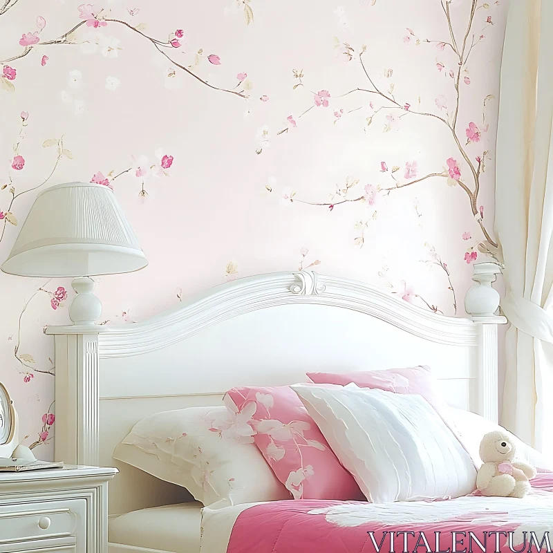 AI ART Pink Floral Bedroom Interior Design