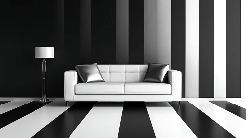 Modern Black and White Room with Sofa