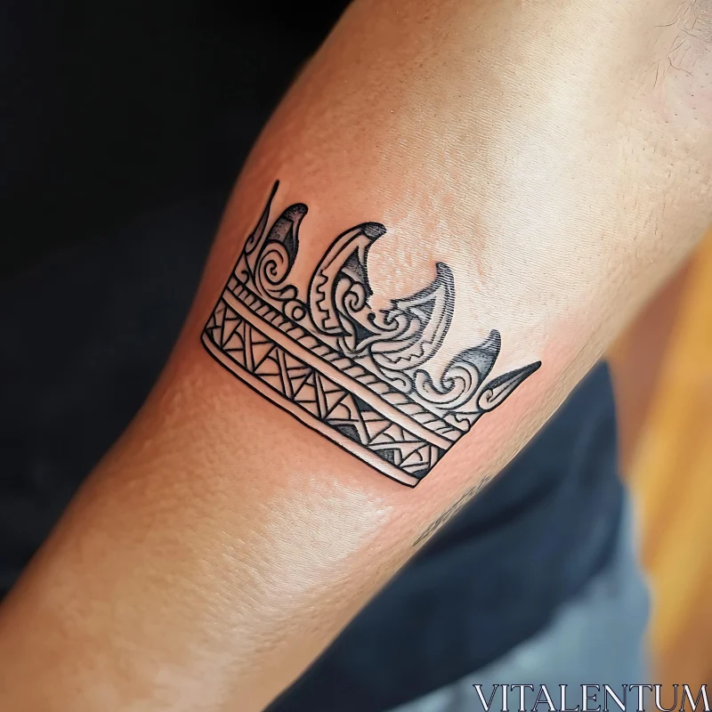 Elegant Black Crown Arm Tattoo AI Image