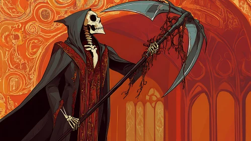 Death Figure with Ornate Background