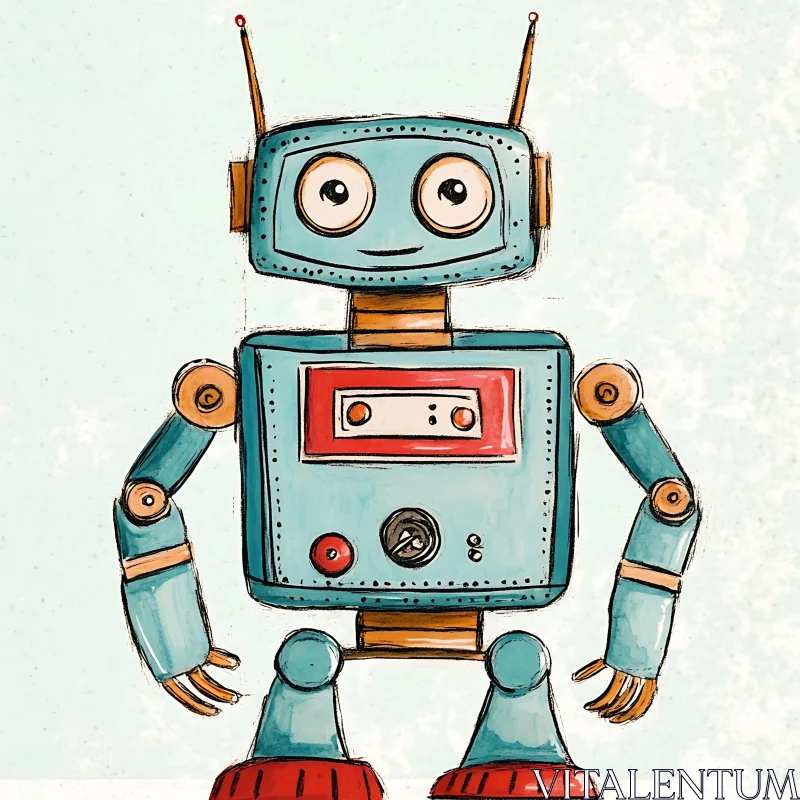 Vintage Style Robot Cartoon Illustration AI Image