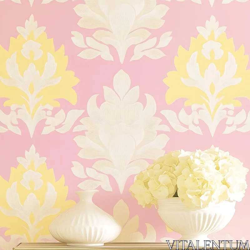 Pink Floral Design with Vases AI Image