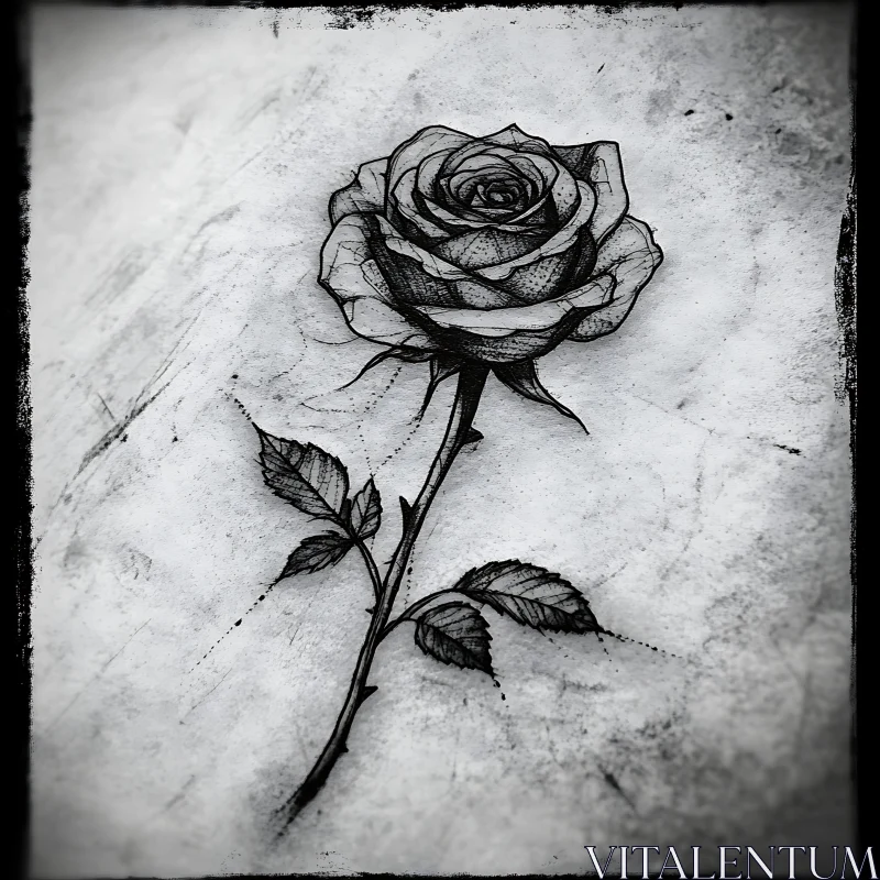 Intricate Rose Drawing in Monochrome AI Image