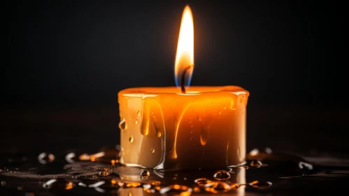 Abstract Candle with Water Droplets - Light Orange and Dark Gold