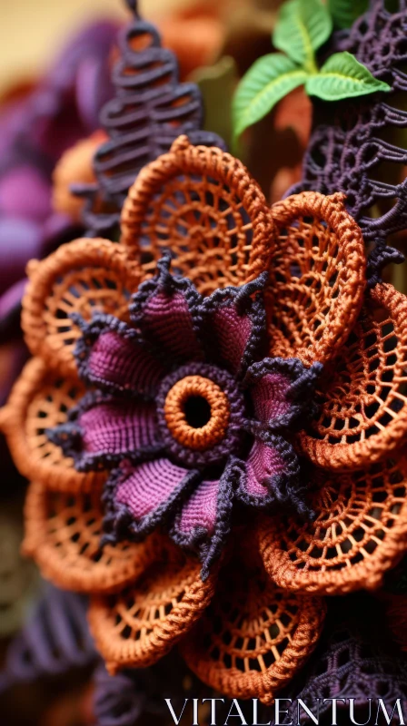Abstract Floral Design in Dark Orange and Deep Purple AI Image