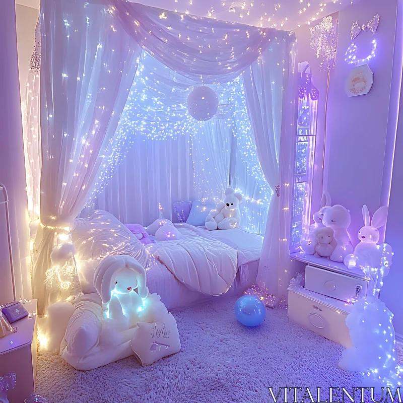 Dreamy Bedroom Interior with Soft Lighting AI Image