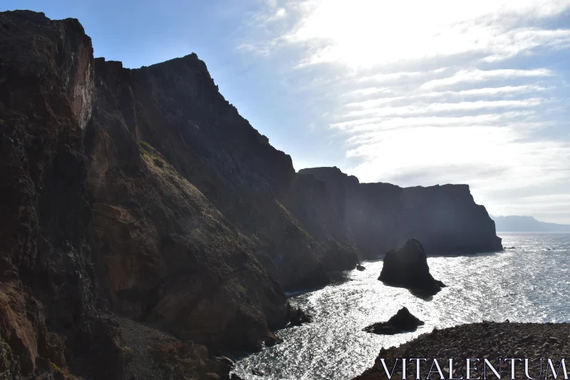 PHOTO Rugged Cliffs by Sunlit Sea