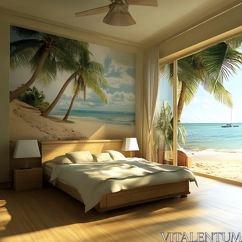 AI ART Tropical Bedroom with Ocean View