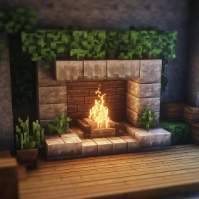 Pixelated Fireplace with Greenery