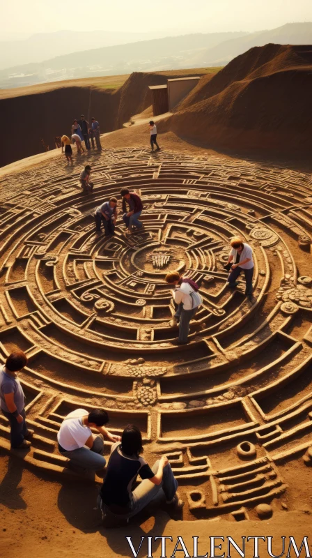Captivating Stone Maze: People and Spirals in National Geographic Style AI Image