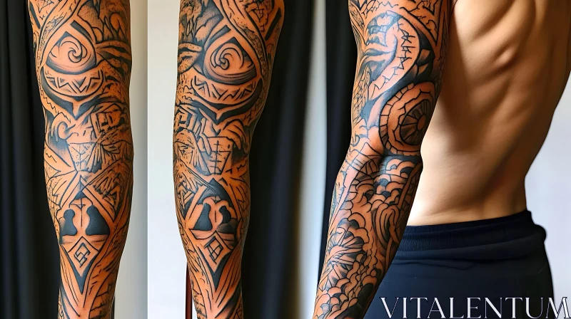 Detailed Tribal Sleeve Tattoo on Arm AI Image