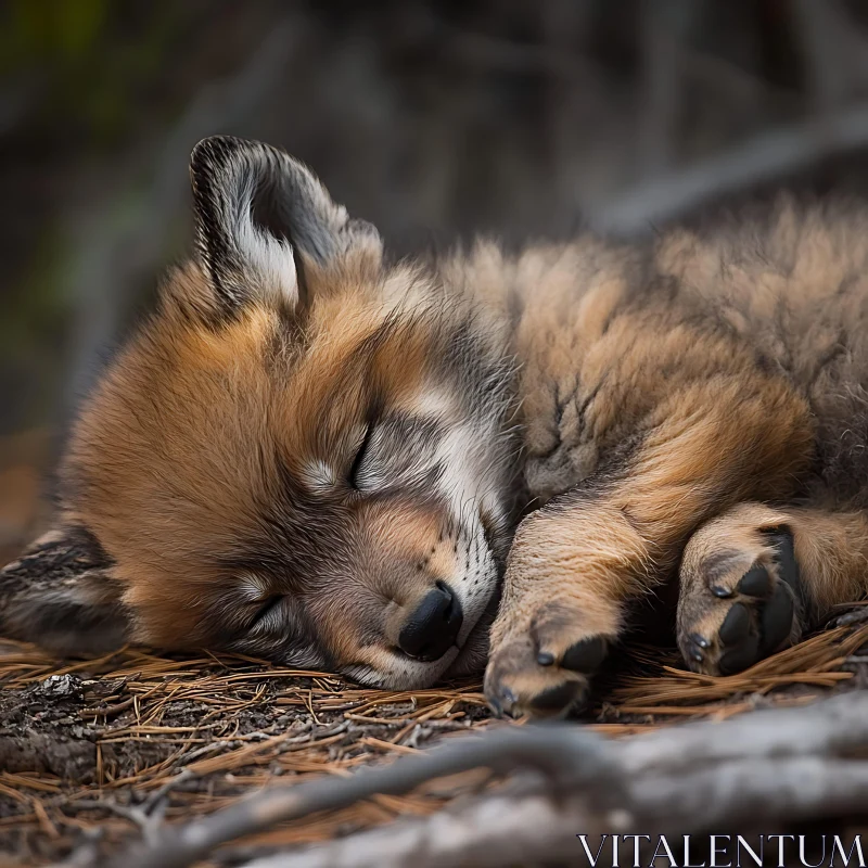 Resting Wolf Pup in Natural Habitat AI Image