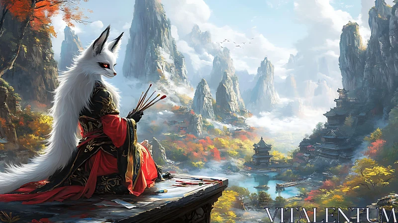 AI ART Fantasy Fox Artist in Mountain Landscape