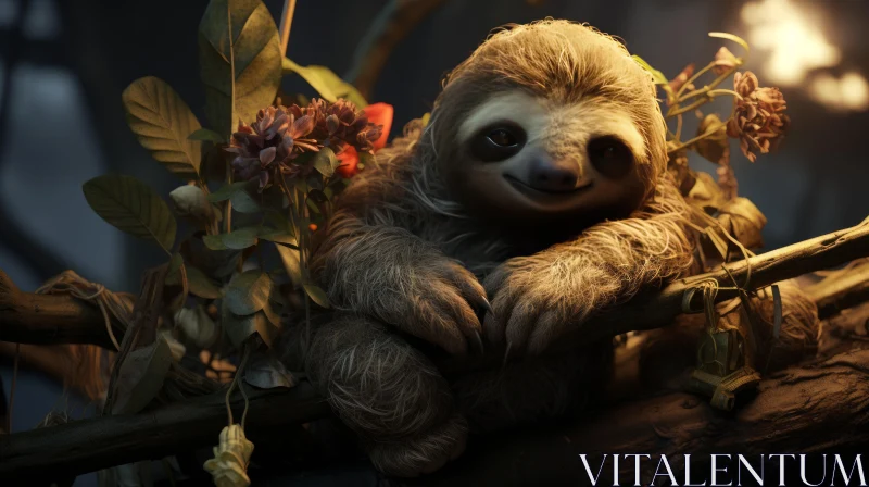 Enchanting Sloth in Forest: A Photorealistic Rendering AI Image